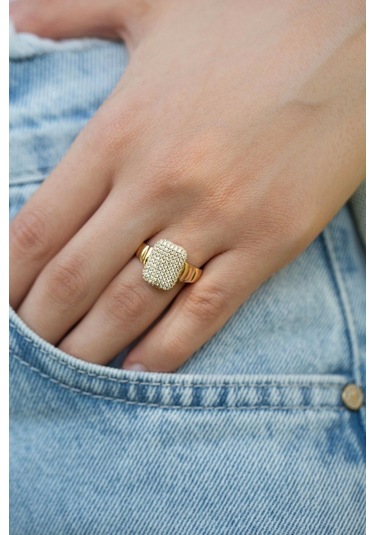 Çgk Kuyumculuk Taşlı Baget Tarzı Altın Yüzük Gold