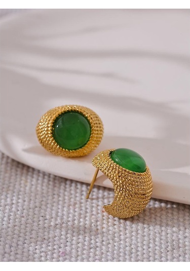 Yeşil Eetit Vintage Yeşil Mavi Beyaz Kedi Gözü Taş Paslanmaz Çelik C Şekli Geometrik Moda Küpe Altın Renk Moda Takı Hediye Çok Renkli