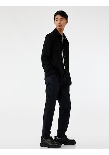 Koton Beli Bağcıklı Düğmeli Pike Kumaş Cep Detaylı Duble Paça Slim Fit Pantolon Lacivert 6wam40012hk Lacivert