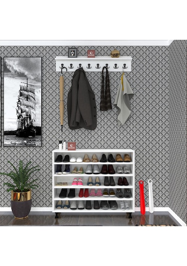 Kenzlife Ayakkabılık Merkub5 Gribyz 83 100 32 Kapaklı 5 Raflı 25 Çift Ayakkabı Kapasitesi Ahşap