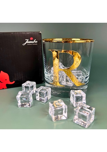 Perlotus R Harfli Gold Altın Yaldızlı Viski Kadeh Bardak Jumbo Serisi Şeffaf