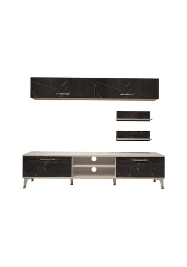 Decoraktiv Eko 5 Mdf Dvd Silver Tv Ünitesi Tv Sehpası Beyaz - Siyah Mermer