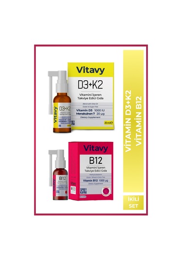 Vitavy D3k2 Vitamini Sprey 20 ML140 Puff + B12 Vitamini Sprey 10 ML