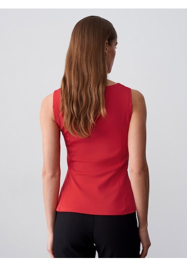 Dilvin 21001 Kayık Yaka Peplum Top-kırmızı