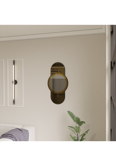 Dekoratif Lüks Pleksi Aynalı Ahşap Duvar Süsü Siyah - Gold