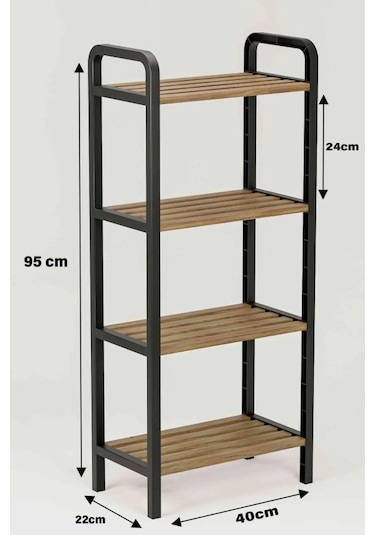4 Katlı Ahşap Çubuklu 40 Cm Banyo Rafı, Banyo Düzenleyici Raf Ceviz