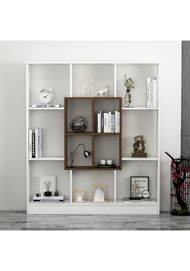 Mars Kitaplık - Parlak Beyaz / Ceviz