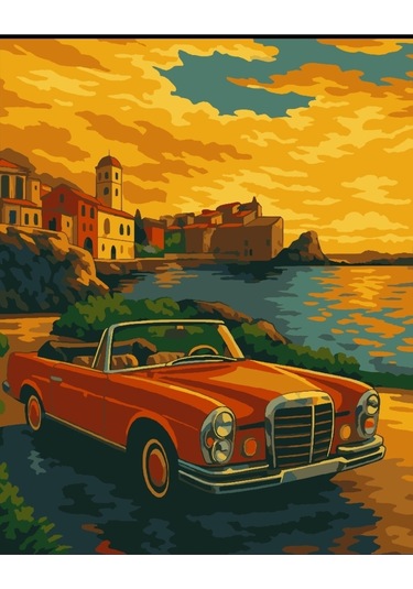 Denic Sayılarla Boyama Seti 40x50 Cm (Çıtalı) Fırça Boya Dahil Numaralı Tuval Kırmızı Arabalı Manzara