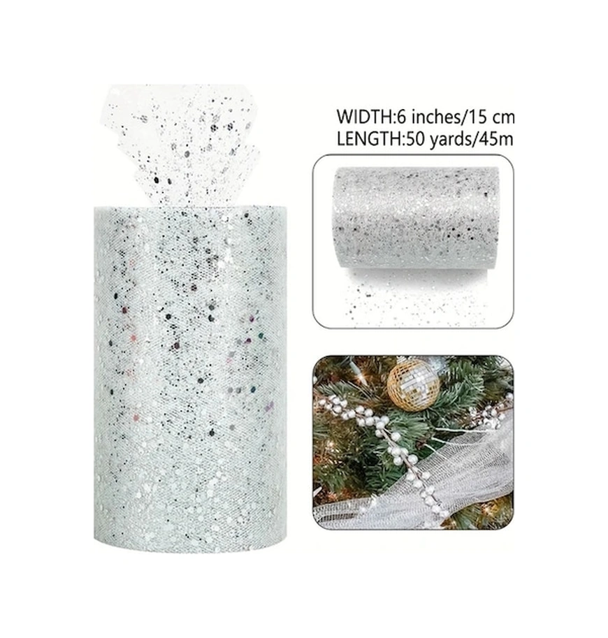 Trendooze İvory Glitter Tüll Rulo 6x50 Yard Etek Düğün Dekor