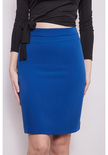 Yüksek Bel Diz Üstü Kumaş Kalem Etek-Sax