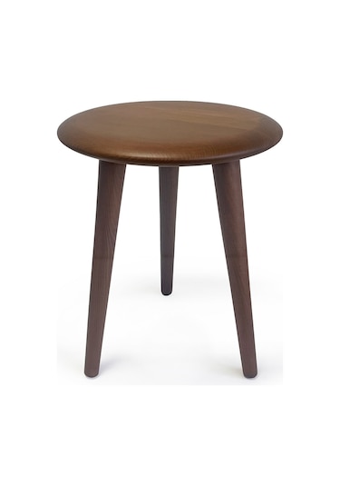 Mezmob Masif Kayın Tabure Sehpa Üç Ayaklı Yuvarlak Ceviz