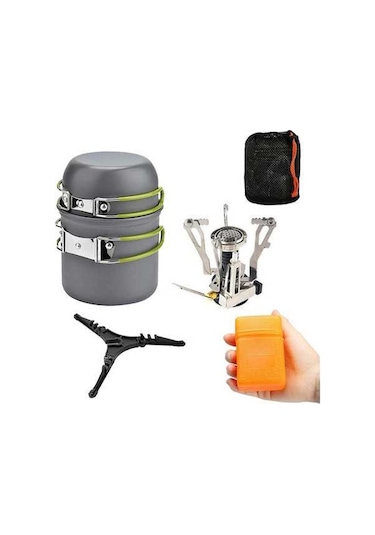 Createtech Yürüyüş W Tencere Tava Sobası Sırt Çantası Braketi Açık 3000 İr Kampçılar İçin Seyahat Pişirme Seti Gümüş