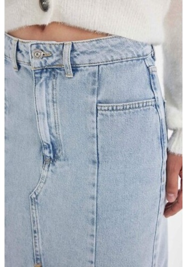Defacto Fashion Fit Yırtmaçlı Uzun Boy Jean Etek D4419AX24AUNM39 Mavi