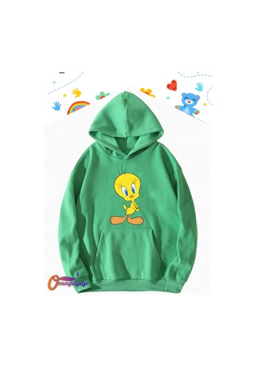 Tweety Çocuk Sweatshirt Hoodie Yeşil