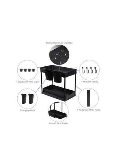 Dancemonkey Lavabo Organizatörleri & Depolama, 2 Katmanlı Mutfak Çekmece Düzenleyici Banyo Kabineti - Siyah Siyah