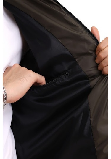 Erkek Iç Cepli Çıkartılabilir Fermuarlı Kapüşon Şişme Yelek Haki