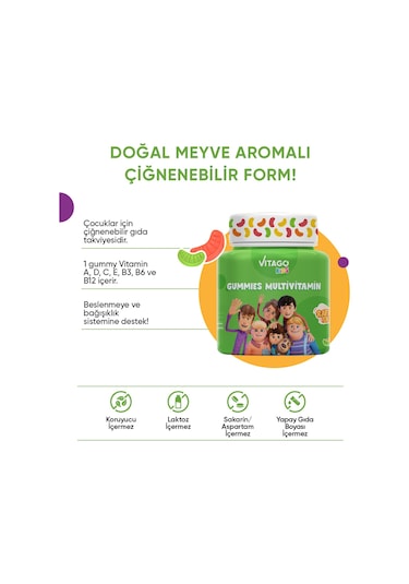 Vitago Kids Gummies Multivitamin 60 Adet Çiğnenebilir Jel