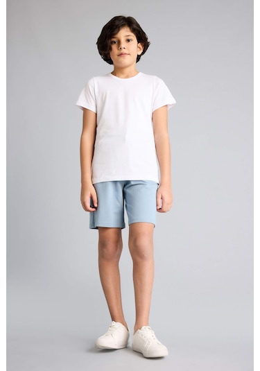Defacto Regular Fıt Sweatshirt Kumaşı Şort Erkek Çocuk B5867A825SM Mavi