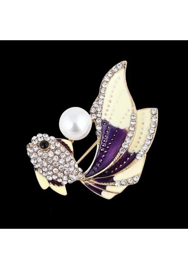 Mor Moda Japon Balığı Yaka Broş Pin Yaka Elbise Takı