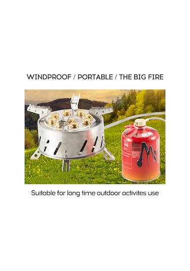 Mufunye Taşra Kamp Ocağı 9 Bakır Alev Girişi 12800w Yüksek Güçlü, Çekirdekli Tasarım, 1m Metal Hortumlu, Dış Mekan İçin Dayanıklı Paslanmaz Çelik Gri