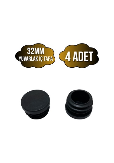 Yuvarlak Demir Profil İç Tapa Geçme Plastik Ayak Geçme Koruma Plastiği 32mm 4 Adet Siyah Siyah