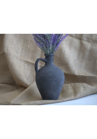 Siyah Çömlek Vazo 25 Cm Toprak Vazo Dekoratif Vazo