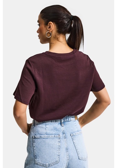 Itsbasic Kadın Kahve Bordo Renk W5 Nakış Detaylı Oversize Tasarım T-shirt