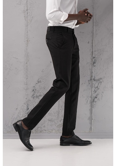 Slimfit Pamuklu Likralı Esnek Mevsimlik Kumaş Pantolon Siyah