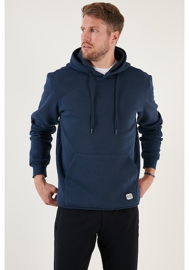 Buratti Regular Fit Kapüşonlu Kanguru Cepli Içi Tüylü Yumuşak Şardonlu Erkek Sweat 5905281 Indigo