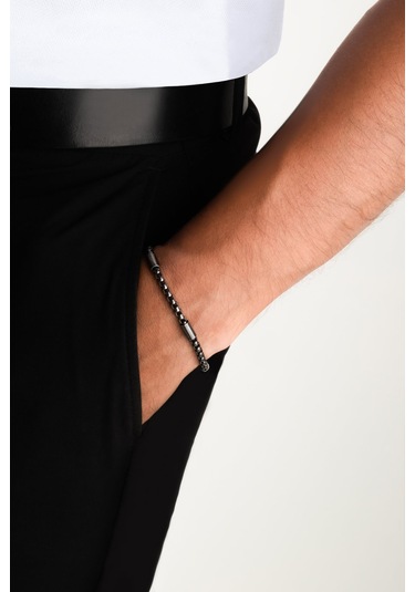 Zincir Detaylı Çelik 21 Cm Erkek Bileklik Gri