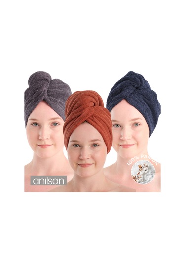 %100 Pamuk Antrasit-kiremit-lacivert Havlu Bone Saç Kurutma Bonesi Kafa Havlusu Duş Banyo Bonesi Islak Saç Kur Çok Renkli