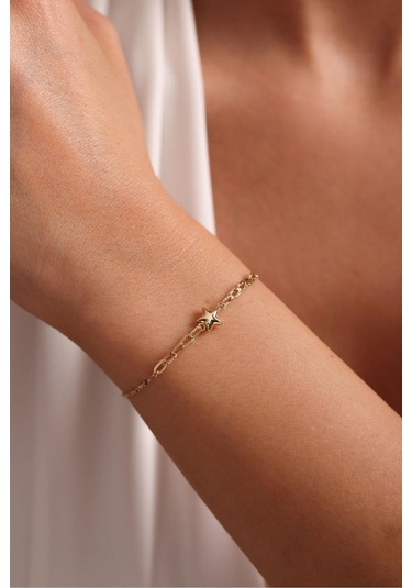 Gianfranco Aynalı Zincir Ataş Detay Yıldız Harf Charm Bileklik Altın Sarı Altın
