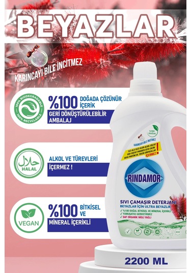 % 100 Doğal Bitkisel Sıvı Çamaşır Deterjanı Organik Nioli Yağlı - Beyazlar İçin Ultra Beyazlık 2200 ML