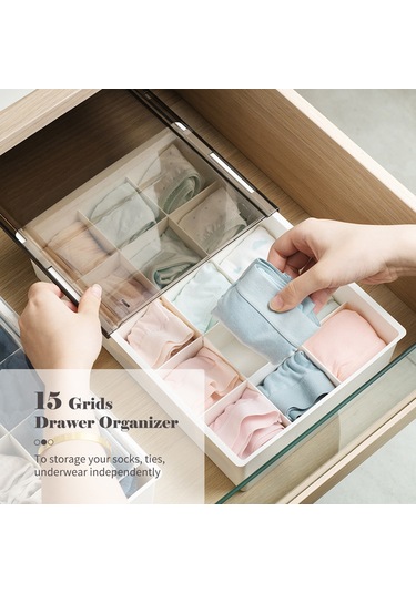 Geeksen Kahve Rengi 15 Bölmeli Gömülü Tip Çekmeceli Socks Altıçama Saklama Kutusu Kapaklı + 2 Adet İz Olmayan Yapıştırıcı Haki