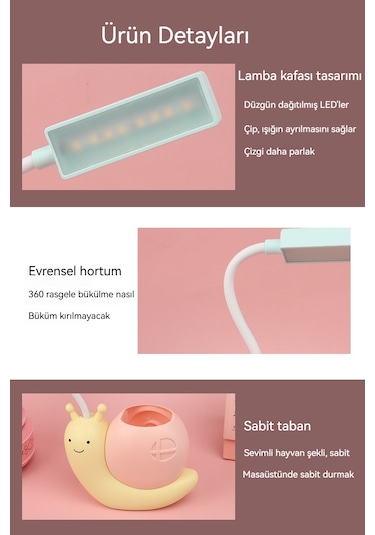 Karikatür Şarj Edilebilir Led Göz Koruma Masa Lambası - Pembe