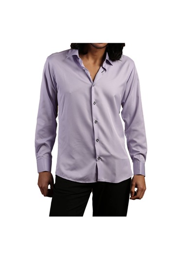 Lila Dar Kesim Micro Kumaş Kol Düğmeli Slim Fit Erkek Gömlek - 201-3 001