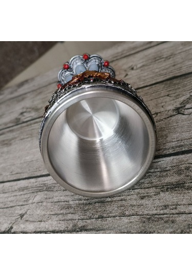 Youmex Antik Finishli El Yapımı Paslanmaz Çelik Ve Reçine Bardak - Kahve/çay İçin 201-300ml, 8x18cm Kahverengi Boylu Bardak