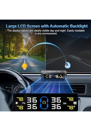 Boatshop1 Siyah 4 Sensörlü Ynf Tpms Lastik Basıncı Ve Sıcaklık Monitörü Güneş Usb Güçlü Zararsız Kurulum Titreşim Alarmı Tüm Araçlara Uygun