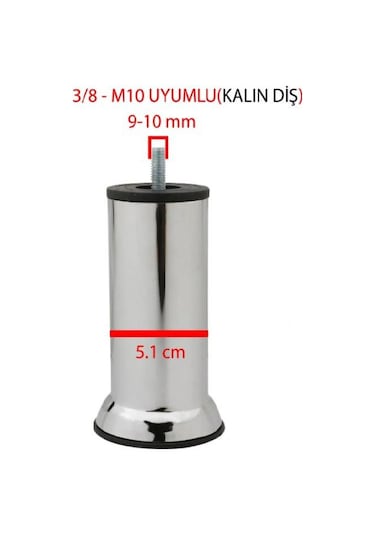 Baza Ayağı Krom 10 Cm M10 Gümüş