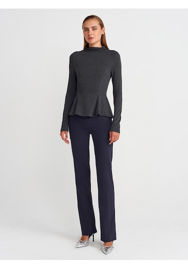 Dilvin 32038 Uzun Kollu Peplum Top-antrasit M Antrasit M