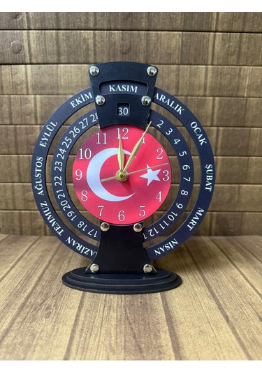 Shelife Türk Bayraklı Sonsuz Maya Takvimli Masa Saati