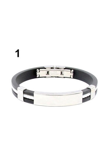 Beyaz Erkekler Punk Kauçuk Paslanmaz Çelik Bileklik Toka Manşet Bileklik Bileklik Güzel