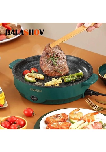 Youmex 22cm Yeşil Elektrikli Izgara - Hızlı Isınma, İki Temperatur Kontrolü, Anti Kayma Tabanlı, Temizliği Kolay Yeşil