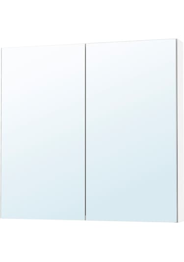 Banyo Duvar Dolabı, 100x15x95 Cm, 2 Ayna Kapaklı Açık Ceviz