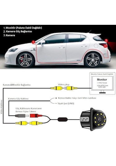 Yate10 8 Ir Ledli Gece Görüşlü Dinamik Çizgili Geri Görüş Kameras