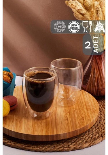 Mis Kitchen 2 Adet Çift Çidarlı Cam 300 Ml Çay Fincanı