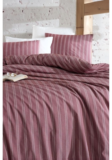 Organik Keten Çift Kişilik Nevresim Takımı Bordo
