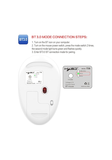 Geeroyoo Hxsj T36 Üç Modlu Kablosuz Fare: Bt5.0, 2.4g, Şarj Edilebilir, 1600dpı, Sessiz Tasarım, Ergonomik 001