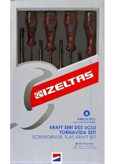 İzeltaş 4100 Kraft Seri Düz Uçlu Tornavida Serisi 8 Parça - 4100008108