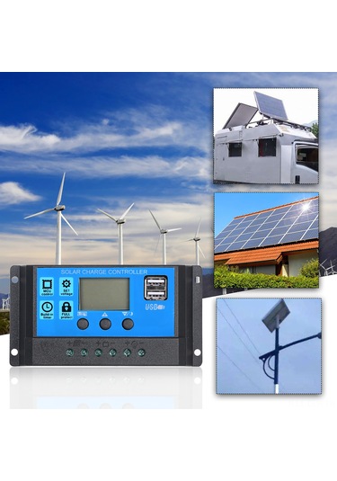 Xindoker 40a 12v/24v Otomatik Solar Kontrolör, Akü Şarj Cihazı, 2 Usb 5v 2.5a Çıkışı, Mavi